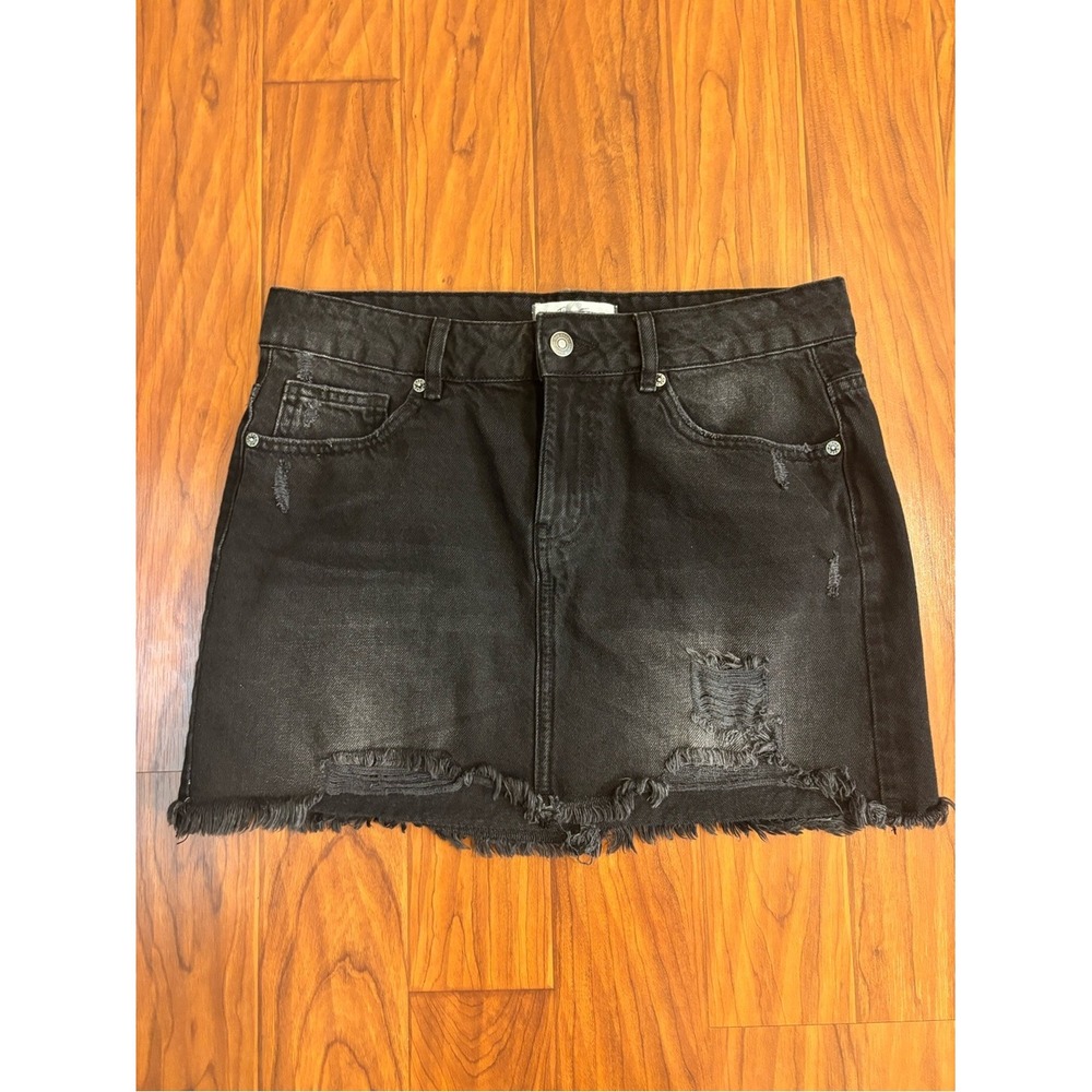 We The Free Black Distressed Denim Mini Skirt Womens 8